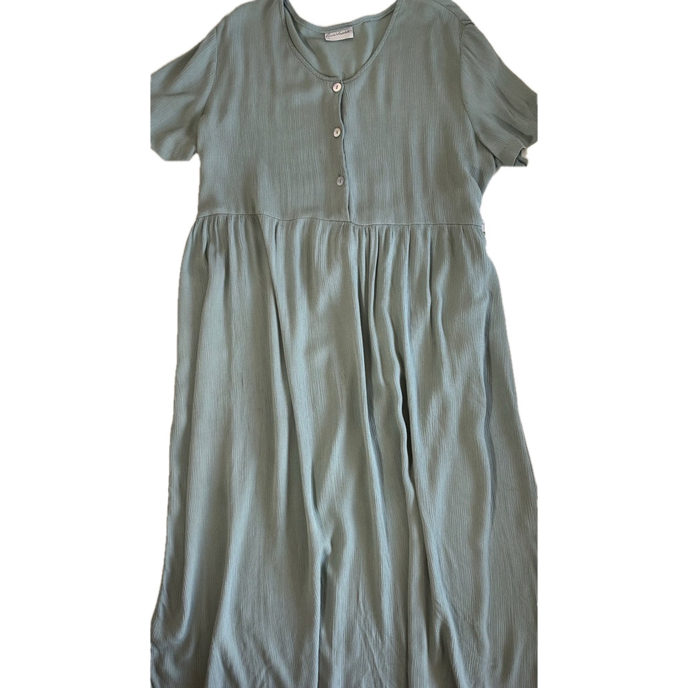🌞$35/2 Gloria Vanderbilt Green Chic Midi Crinkle Dress Short Sleeve Minimalist M